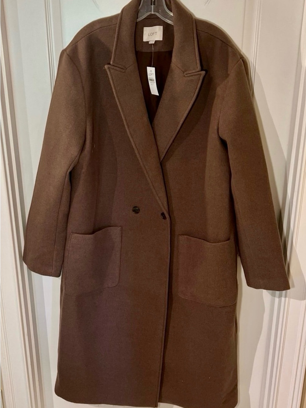 LOFT Brown Wool-Blend Double-Breasted Coat